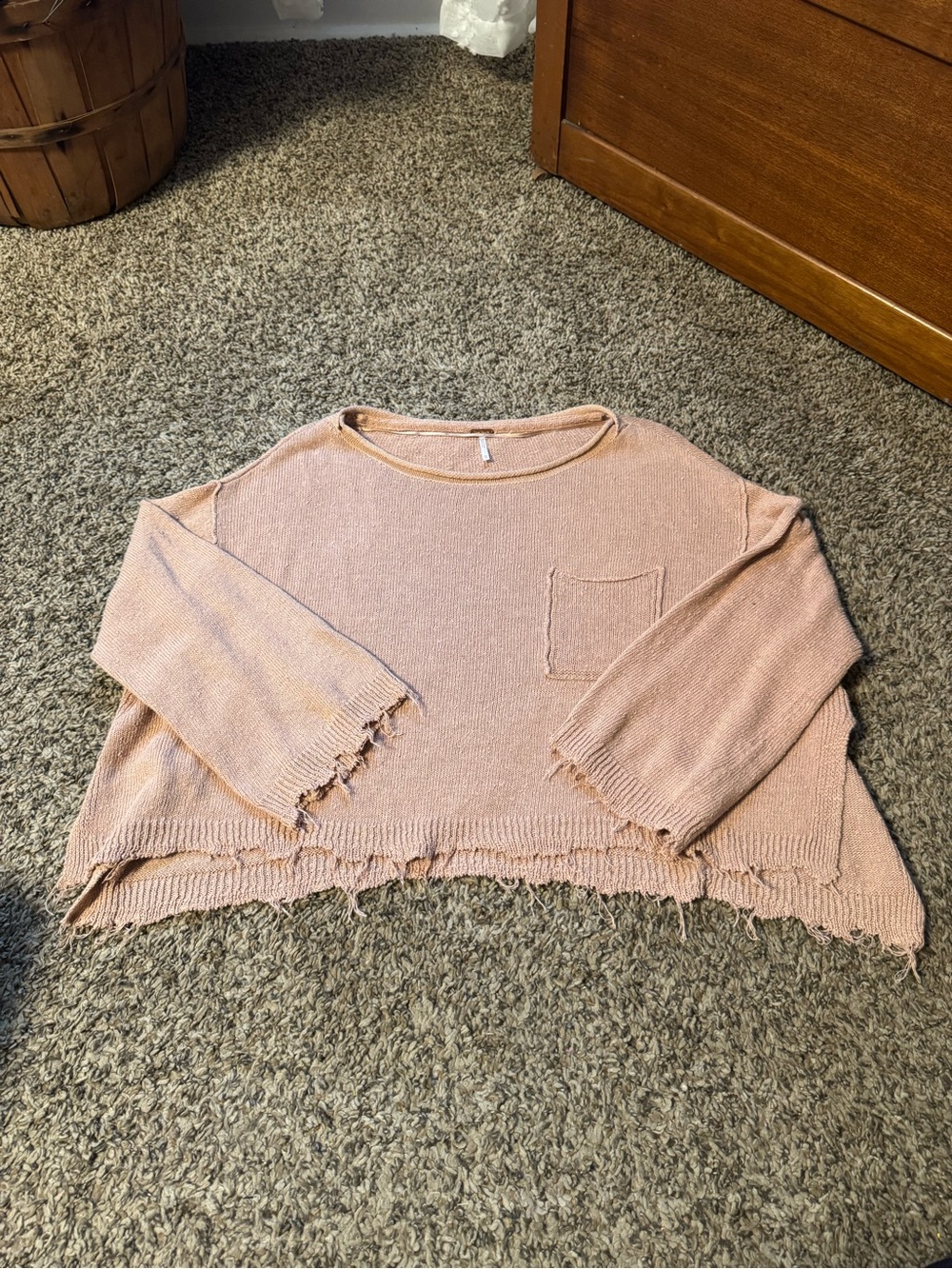 Free People Cropped Scoop Neck Sweater in Dusty Peach